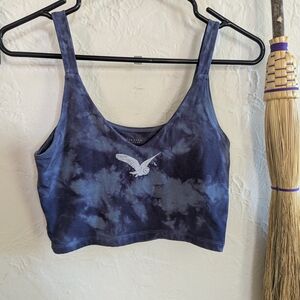 Tie-Dye Navy Midwinter Bra Top with Owl Graphic